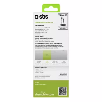 Carregador de automóvel SBS Mobile TECR2USB24AFAST — carregador USB para automóvel, alimentação por isqueiro, universal, preto