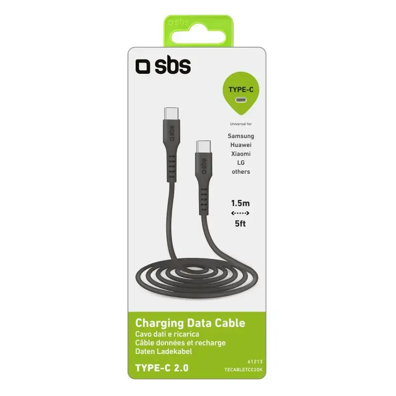 Cabo USB-C para USB-C SBS Mobile TECABLETCC20K 1,5 m, USB 2.0, preto