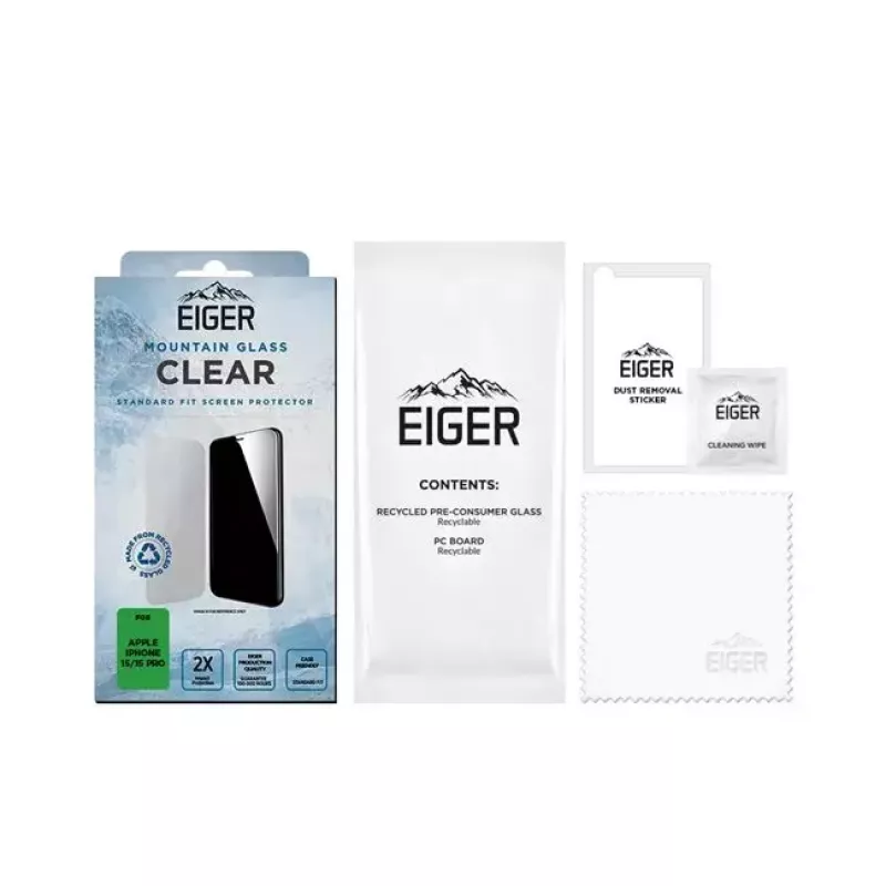 Película de proteção de ecrã EIGER Mountain Glass Clear iPhone 15/15 Pro vidro temperado