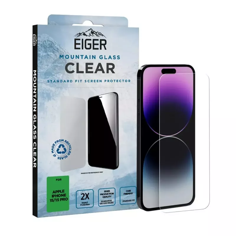 Película de proteção de ecrã EIGER Mountain Glass Clear iPhone 15/15 Pro vidro temperado