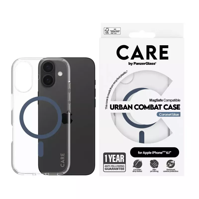 Capa PanzerGlass CARE by Flagship Transparente Urban Combat Blue MagSafe iPhone '24 6,1 polegadas