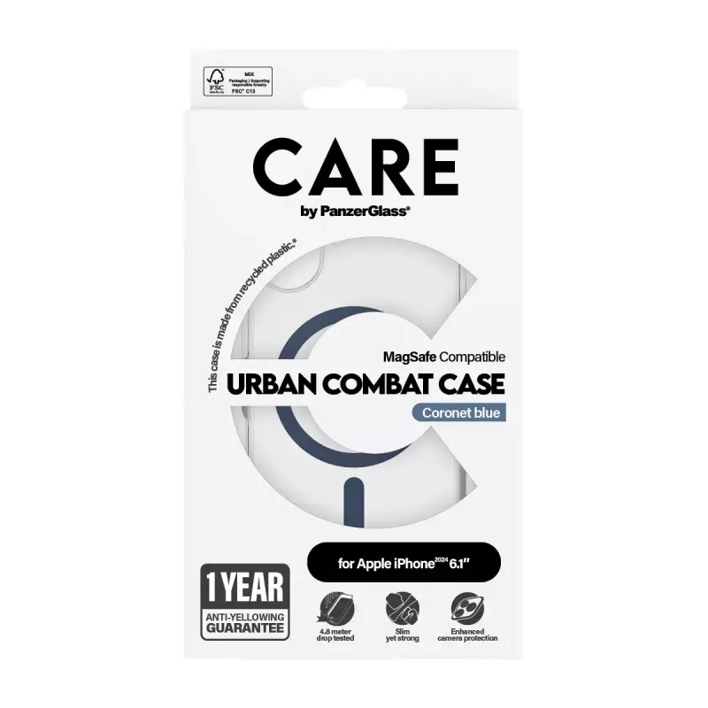 Capa PanzerGlass CARE by Flagship Transparente Urban Combat Blue MagSafe iPhone '24 6,1 polegadas
