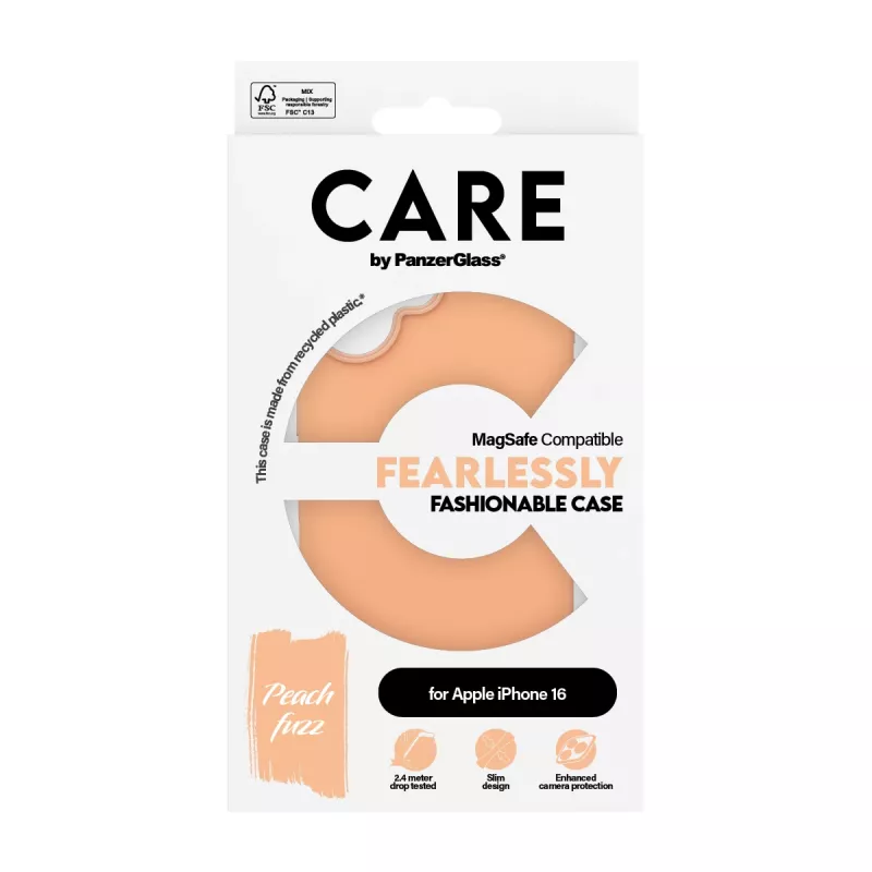 Capa PanzerGlass CARE by ® capa moderna Peachy c/ MagSafe iPhone 16 transparente