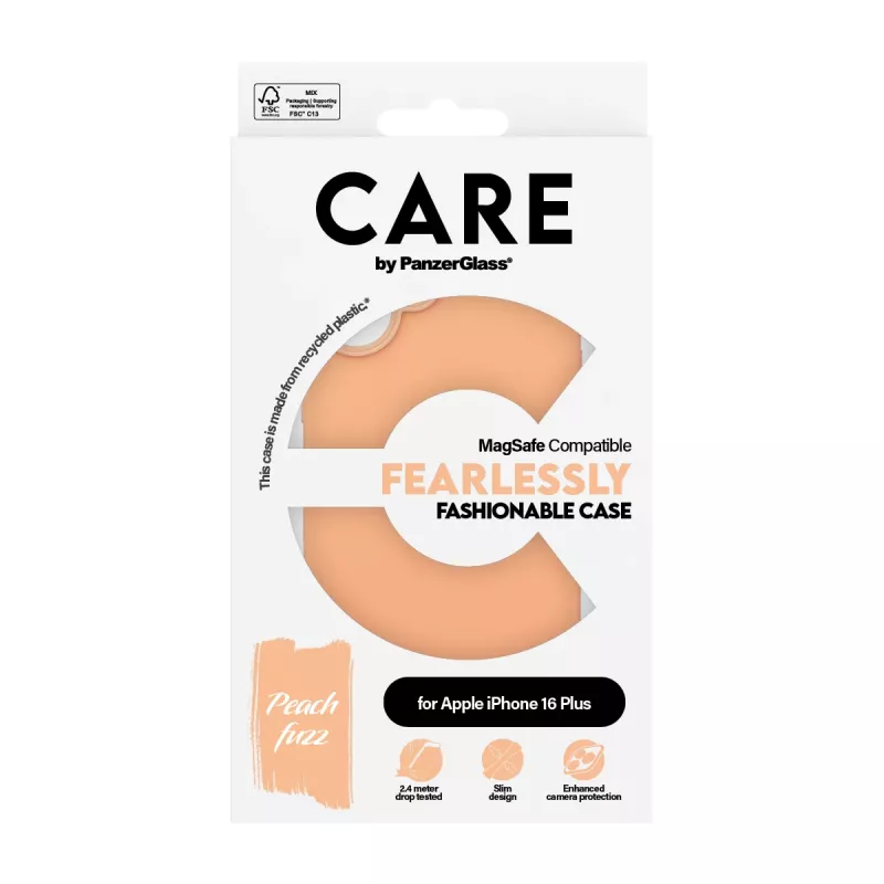 Capa PanzerGlass CARE by ® capa moderna Peachy com MagSafe iPhone 16 Plus transparente