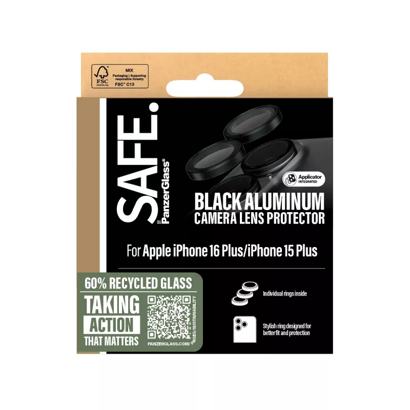 Proteção de objetiva de câmara PanzerGlass SAFE. by ® preta iPhone 16 | 16 Plus
