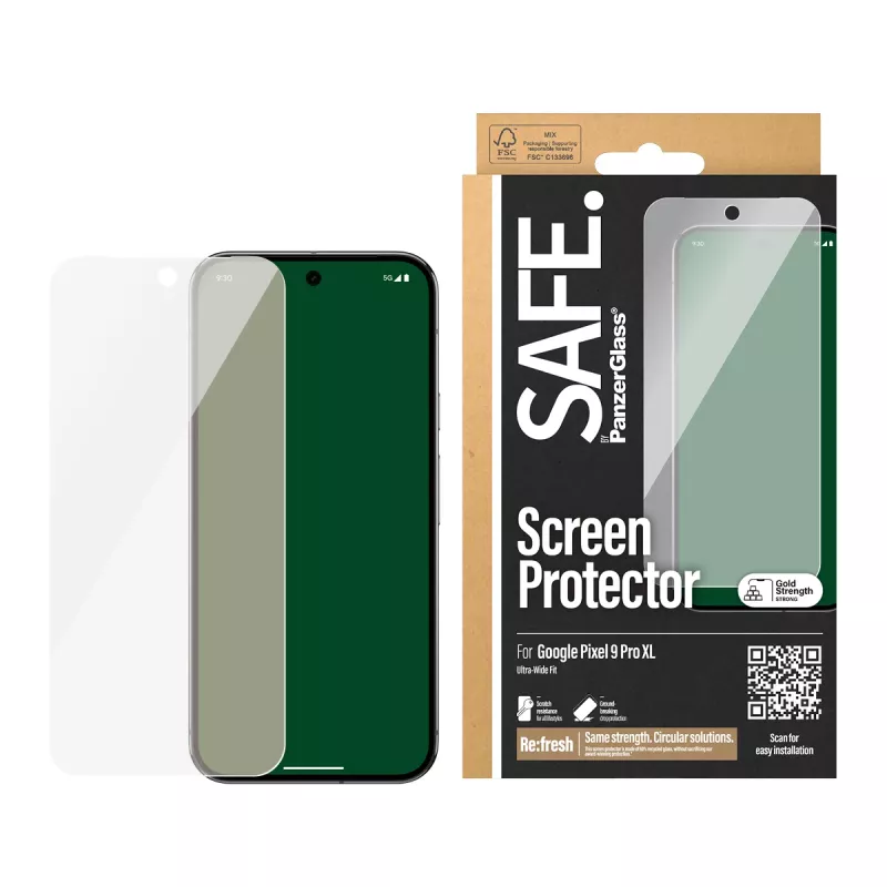Película de proteção de ecrã PanzerGlass SAFE. by ® Google Pixel 9 Pro XL Ultra-Wide Fit resistente a riscos e choques