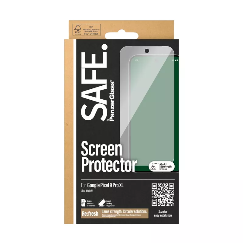 Película de proteção de ecrã PanzerGlass SAFE. by ® Google Pixel 9 Pro XL Ultra-Wide Fit resistente a riscos e choques