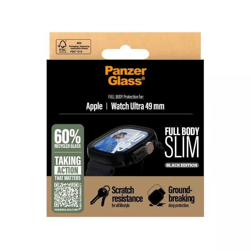 Capa PanzerGlass ® Case Full Body fina preta Apple Watch Ultra 3 | Ultra 2 | Ultra | 49 mm