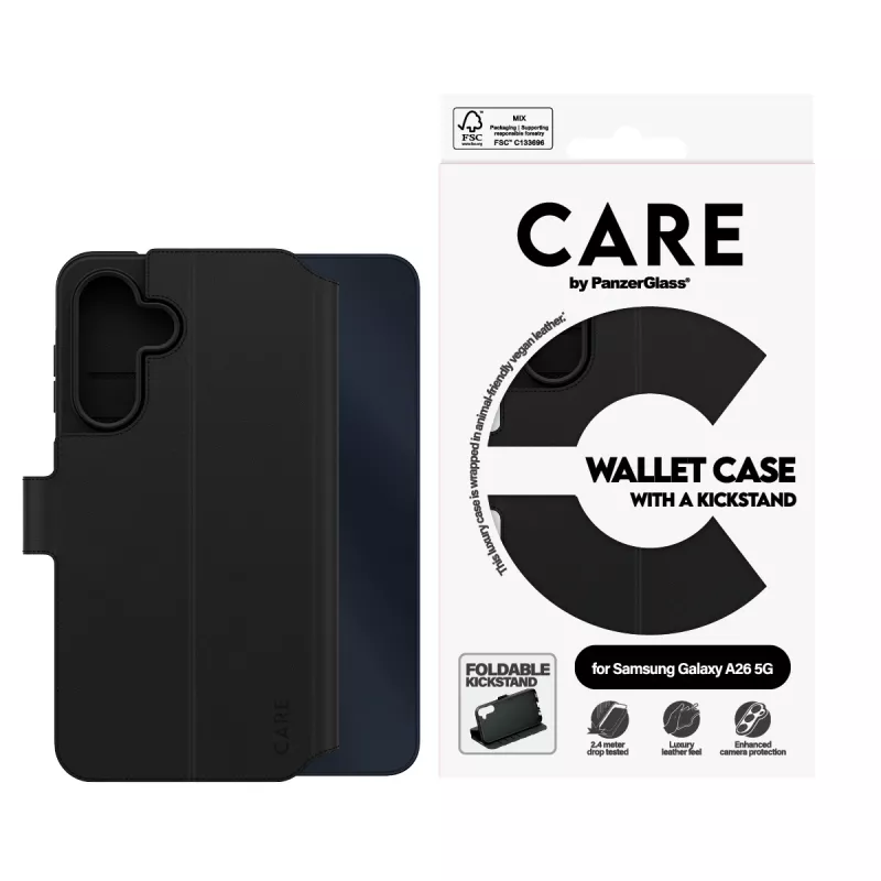 Carteira com capa PanzerGlass Samsung Galaxy A26 5G preto com suporte