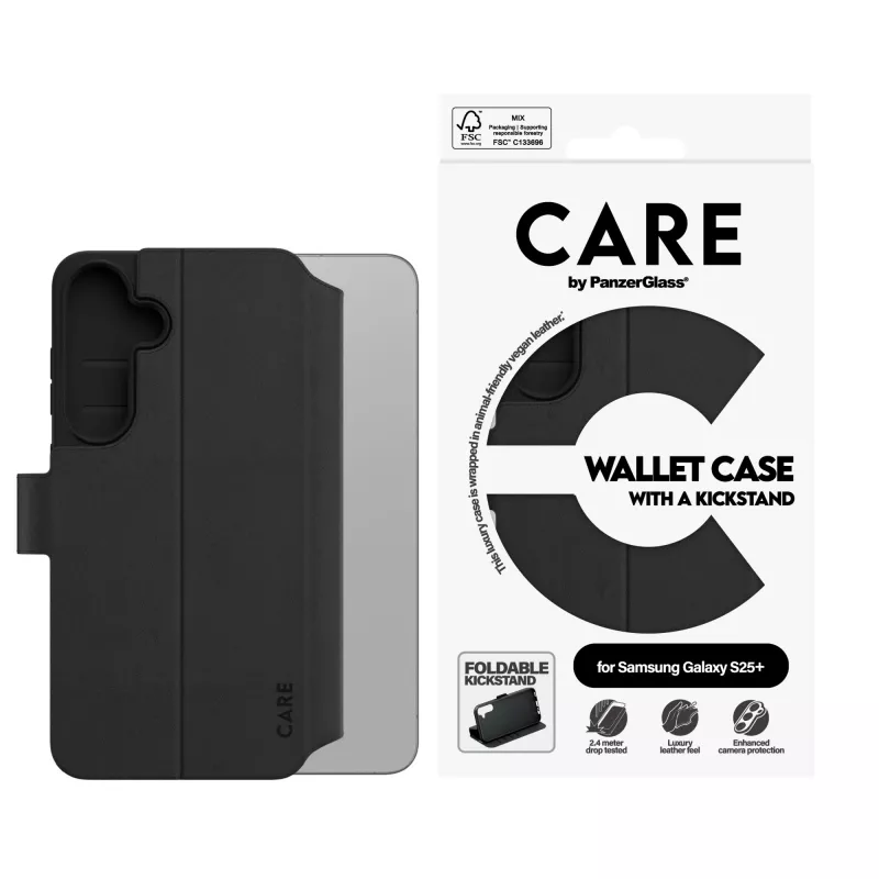 PanzerGlass CARE Feature capa carteira com suporte para Samsung Galaxy S25+, preto