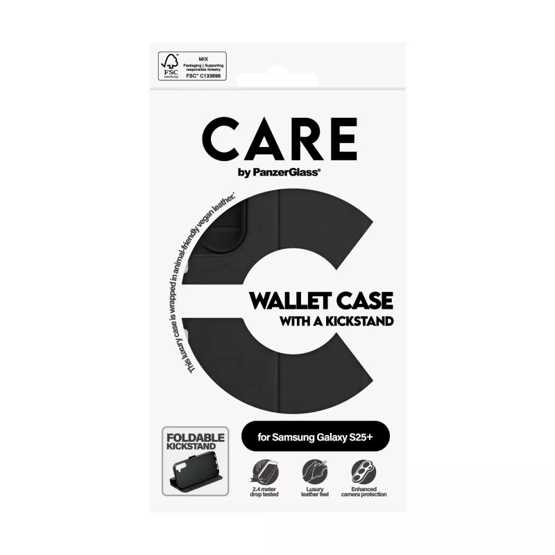 PanzerGlass CARE Feature capa carteira com suporte para Samsung Galaxy S25+, preto