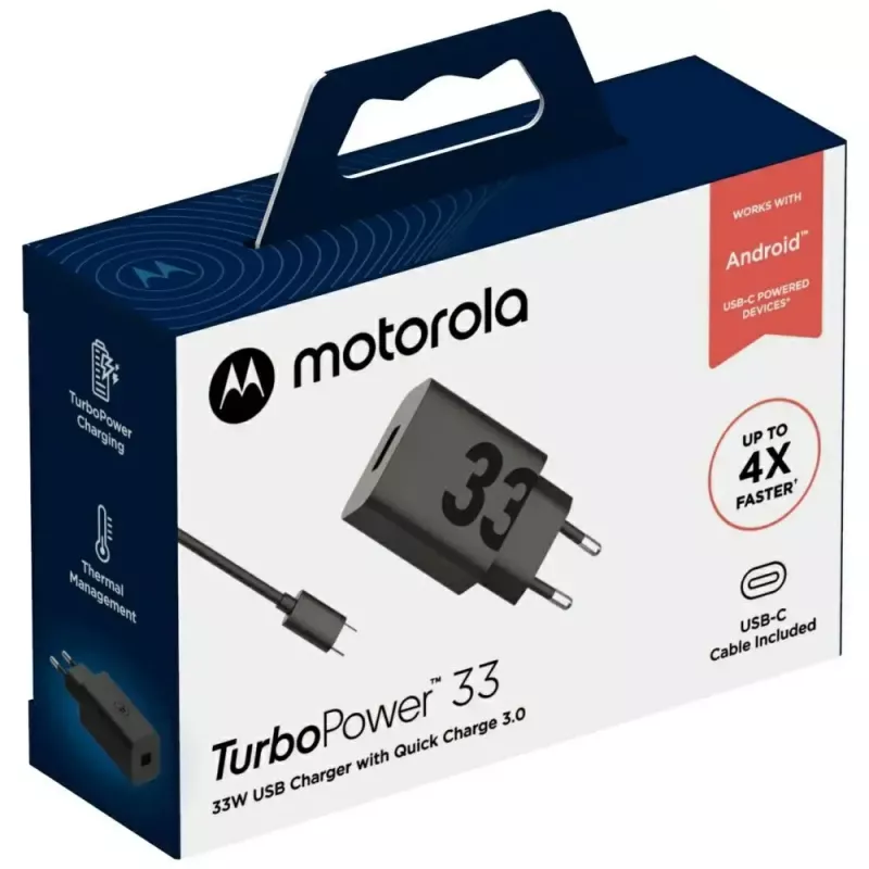 Motorola TurboPower 33W Auscultadores, headset, telemóvel, smartphone preto carregamento rápido CA interior