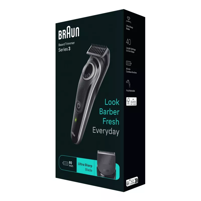 Aparador de barba Braun BeardTrimmer 3 BT3440, lavável, pilha, preto