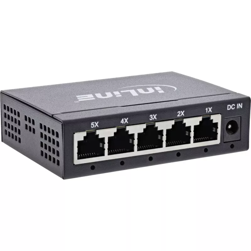 Switch de rede Gigabit InLine 5 portas, 1 Gb/s, desktop, caixa metálica, sem ventoinha