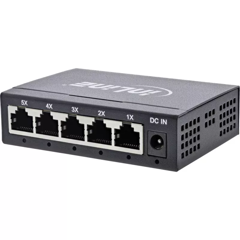 Switch de rede Gigabit InLine 5 portas, 1 Gb/s, desktop, caixa metálica, sem ventoinha
