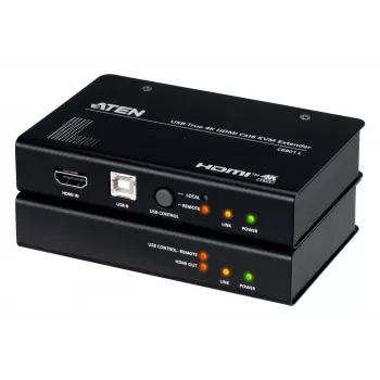 Extensor KVM AV ATEN CE801 — USB True 4K HDMI sobre Cat6 (4K @ 70 m / FHD @ 100 m), HDMI e USB Type-A, preto