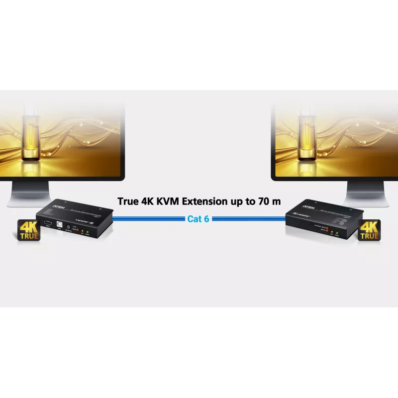 ATEN CE801-AT-G USB True 4K HDMI Cat6 extensor KVM (4K @ 70 m / FHD 1080p @ 100 m), HDMI, USB Type-A, RS-232