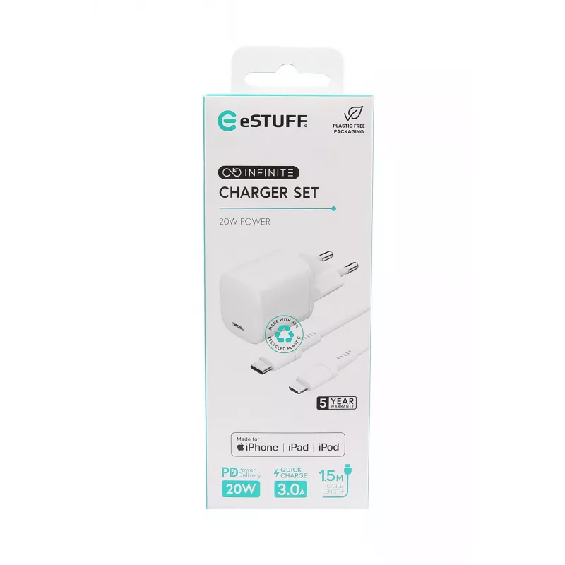 Carregador eSTUFF ES637600 para dispositivos móveis smartphone, tablet branco AC interior