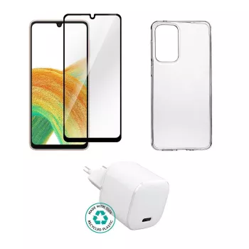 Kit de carregador de parede para interior eSTUFF ES-KIT-SAMGALA335G para Samsung Galaxy A33, compatível com telemóveis, transparente/branco, 0,094 kg