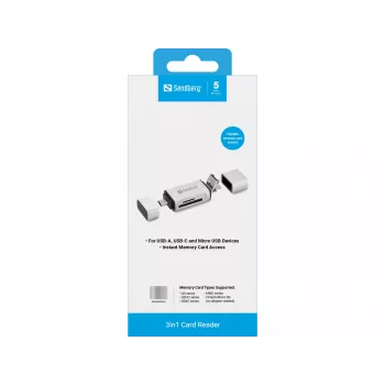 Leitor de cartões Sandberg USB-C+USB+MicroUSB