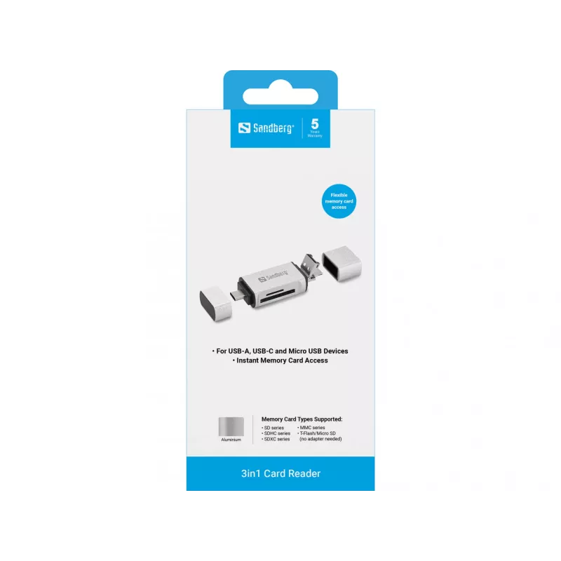 Leitor de cartões Sandberg USB-C+USB+MicroUSB