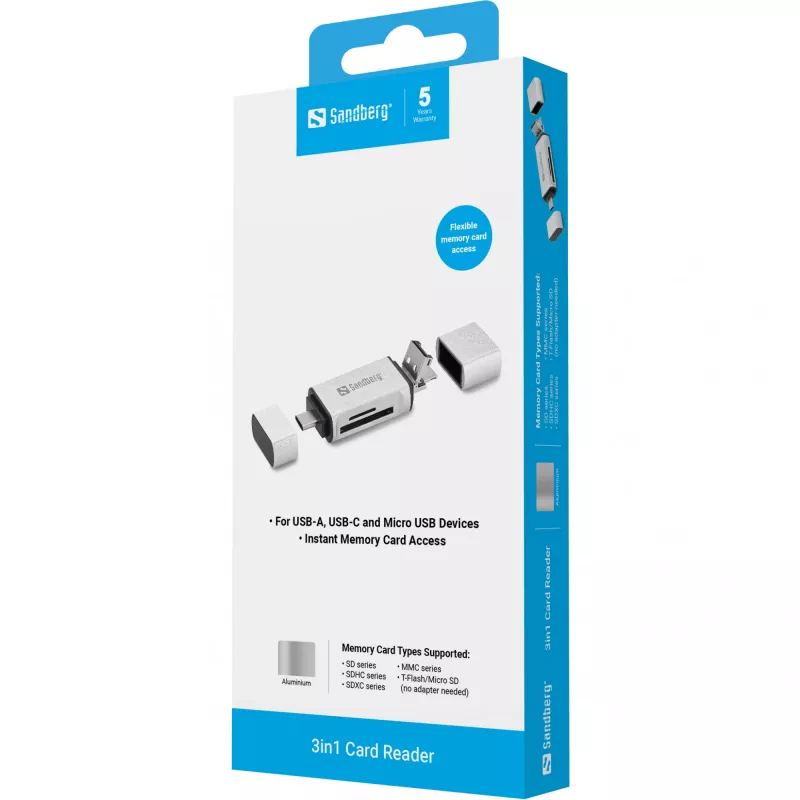 Leitor de cartões Sandberg USB-C+USB+MicroUSB