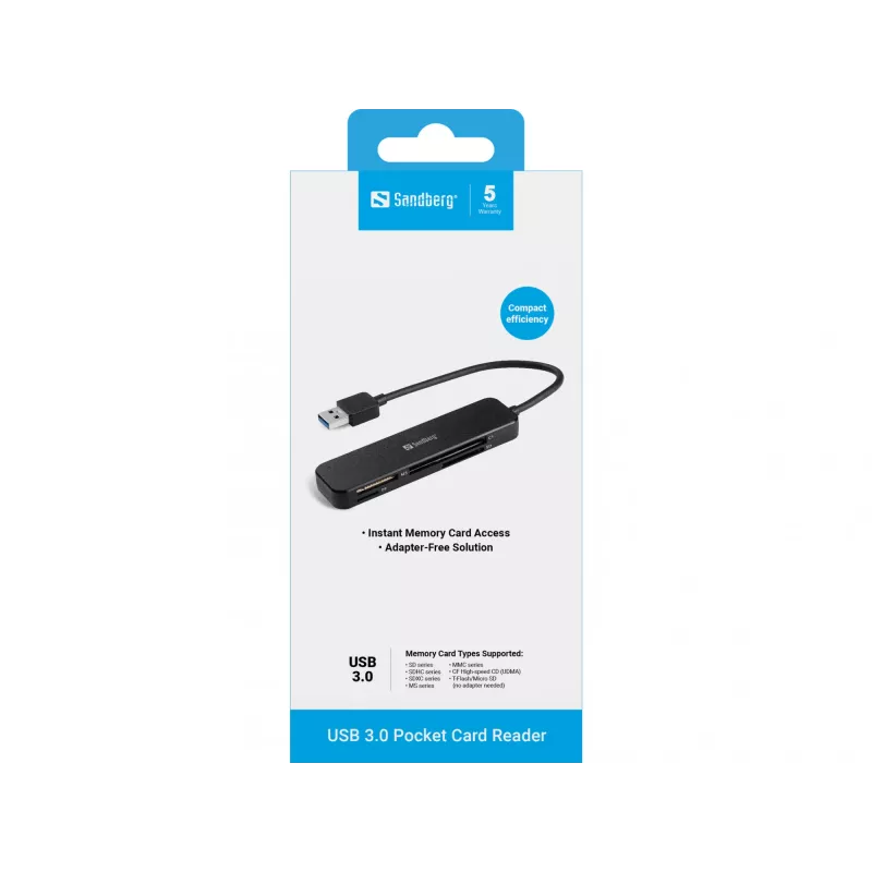 Leitor de cartões Sandberg USB 3.0 Pocket Card Reader