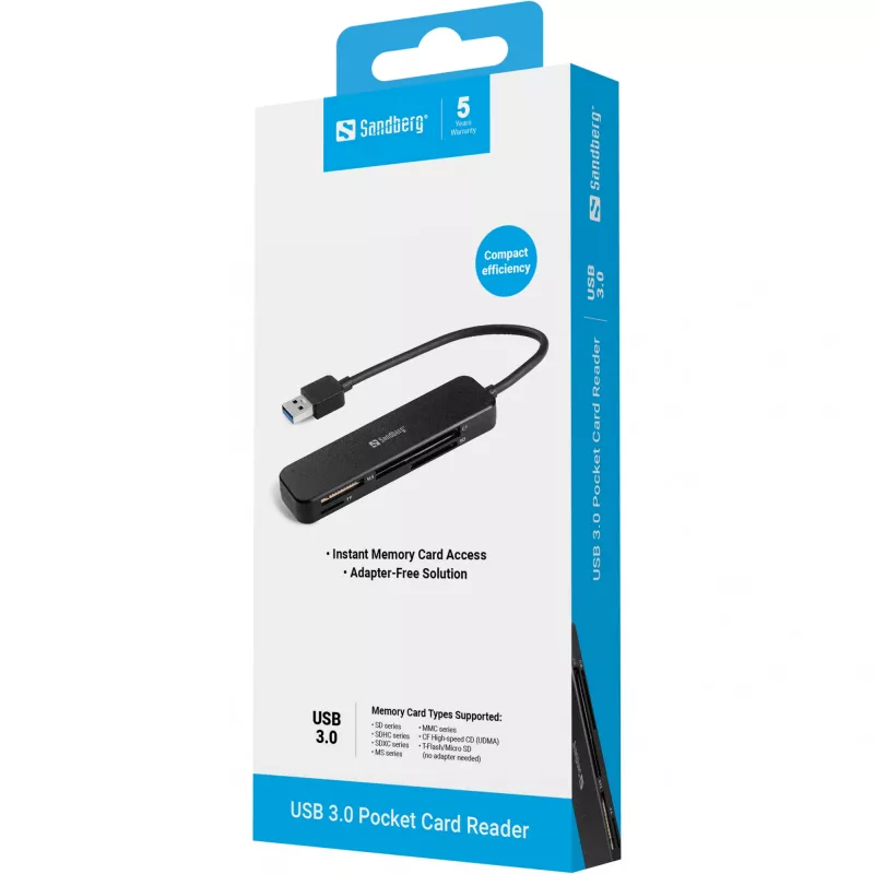 Leitor de cartões Sandberg USB 3.0 Pocket Card Reader