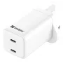 Carregador AC SANDBERG Dual USB-C PD65W UK 441-62 — dual USB-C PD 65W, ficha UK