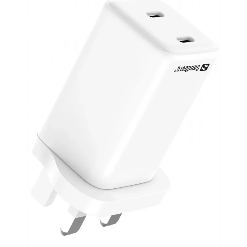 Carregador AC SANDBERG Dual USB-C PD65W UK 441-62 — dual USB-C PD 65W, ficha UK