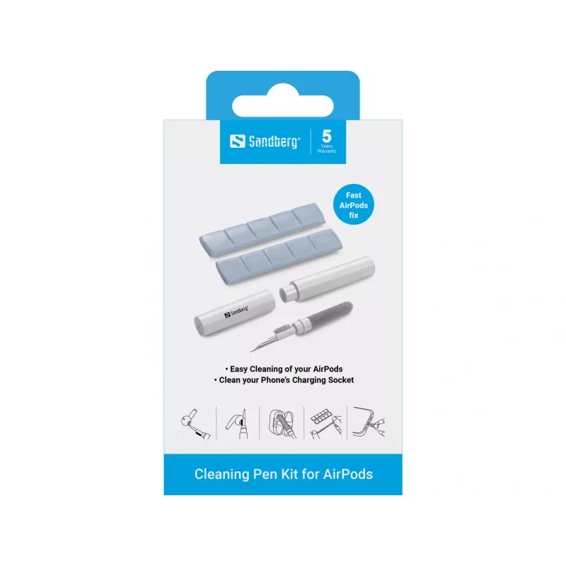 Kit de limpeza Sandberg Cleaning Pen para Airpods cinzento branco