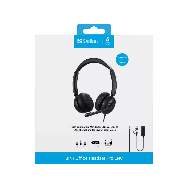 Headset com fios Sandberg 3in1 Office Headset Pro ENC 20-20000 Hz