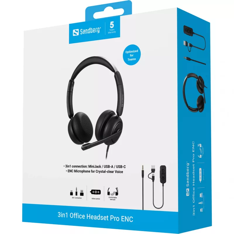 Headset com fios Sandberg 3in1 Office Headset Pro ENC 20-20000 Hz