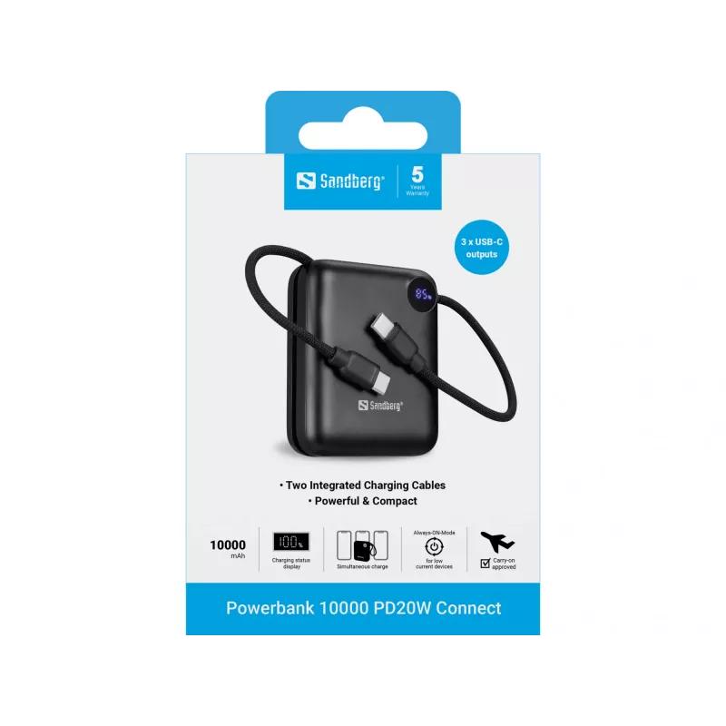 Carregador portátil Sandberg Powerbank 10000 PD20W Connect, 10000 mAh