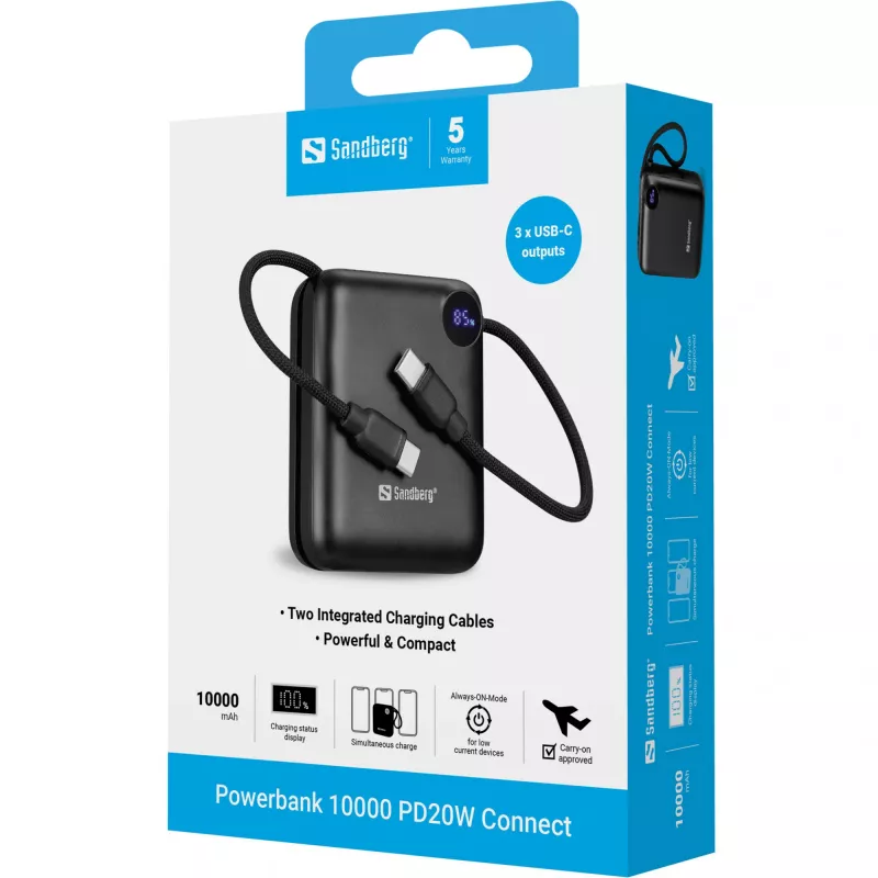 Carregador portátil Sandberg Powerbank 10000 PD20W Connect, 10000 mAh