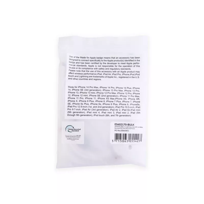 Cabo Lightning eSTUFF ES602170-BULK 1 m branco USB-C 2,4A