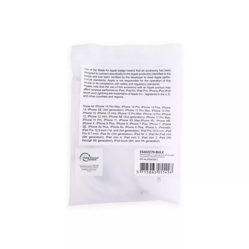 Cabo Lightning eSTUFF ES602270-BULK 2 m branco certificado MFI