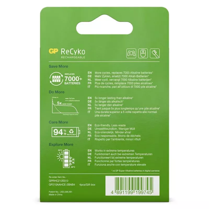 Bateria recarregável GP Batteries ReCyko+ 2100mAh 4 unid. AA NiMH