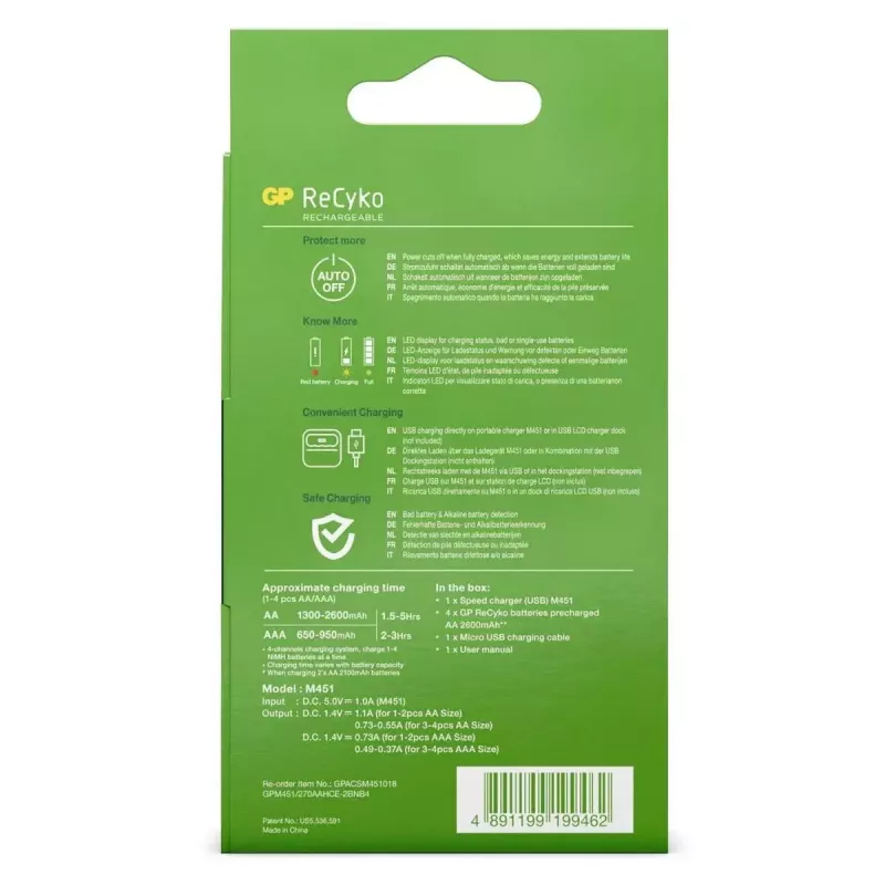 Carregador de baterias GP Batteries GP M451