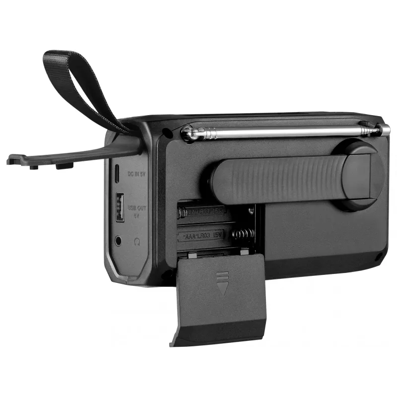 Rádio portátil SANDBERG Survivor DAB Radio All-in-1 4500 — DAB+/FM, 87,5–108 MHz, 3 W RMS, USB-A e USB-C, bateria de 4500 mAh