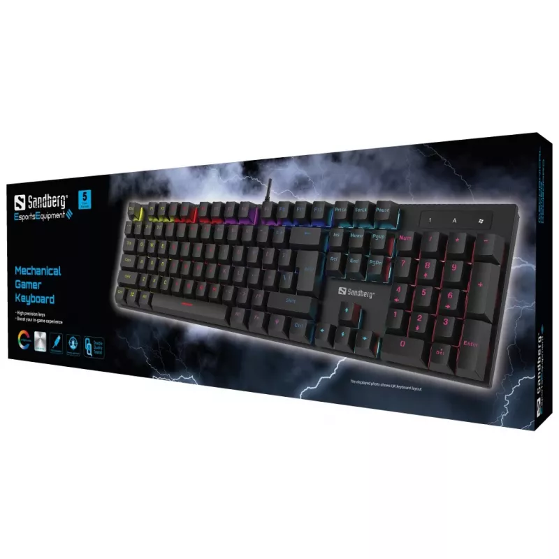 Sandberg 640-31 teclado mecânico para jogos, USB, retroiluminado, interruptores azuis, QWERTZ alemão