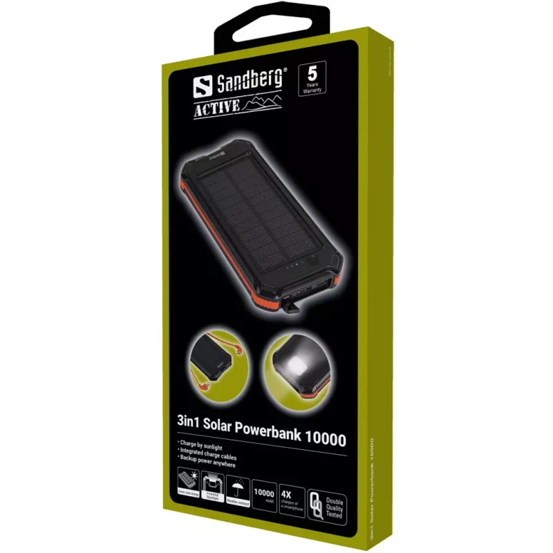 Powerbank Sandberg 3em1 Solar 10000 10000 mAh 2A preta