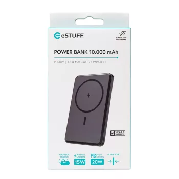 Powerbank eSTUFF ES641101 10000 mAh carregamento sem fios preta