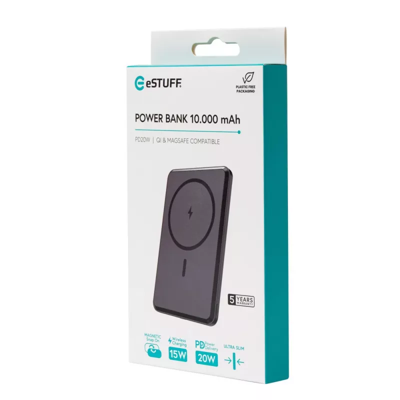 Powerbank eSTUFF ES641101 10000 mAh carregamento sem fios preta