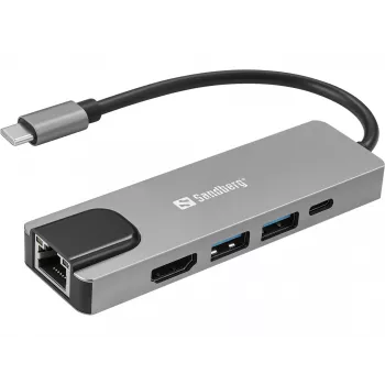 Sandberg USB-C 5in1 Travel Dock Saver com fios USB 3.2 Gen 1 100W