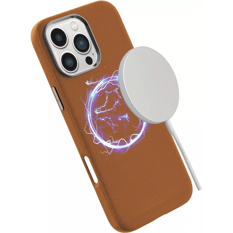 eSTUFF INFINITE VENICE capa magnética de pele para iPhone 16 Pro, castanha