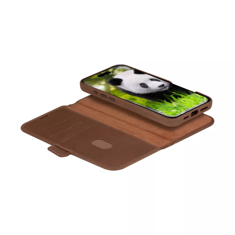 Capa folio dbramante1928 Lynge MagSafe iPhone 16 Pro Dark Tan