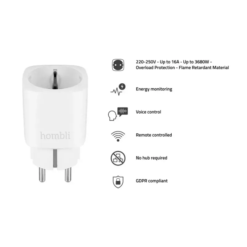Hombli tomada inteligente HBPP-0201, 3680 W, para interior, branca, pack promocional 2+1 (3 un.)