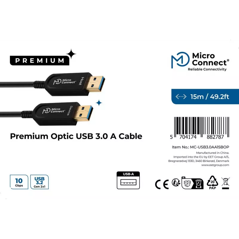 Cabo USB Microconnect USB3.0AA10BOP 10 m USB 3.2 Gen 1 preto