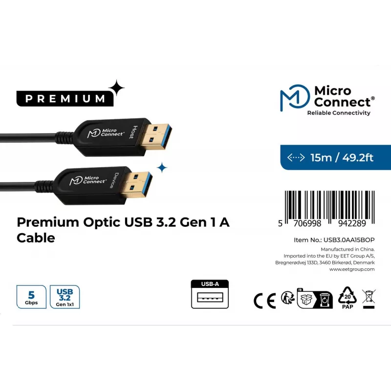 Cabo USB Microconnect USB3.0AA15BOP USB 3.2 Gen 1 (3.1 Gen 1) 15 m USB A preto